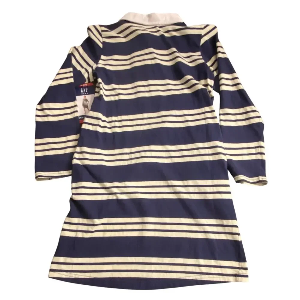 NWT Gap Kids Striped Polo Dress Navy White Long Sleeve Girl M 7/8 School Pockets
